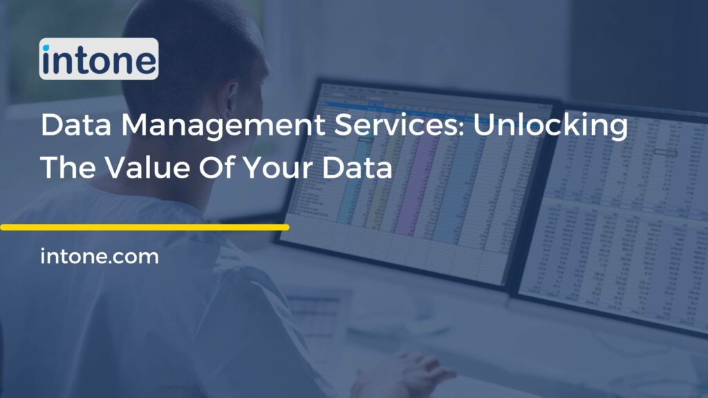 The image conveys the concept of data management services, which involves the efficient organization, storage, and retrieval of data